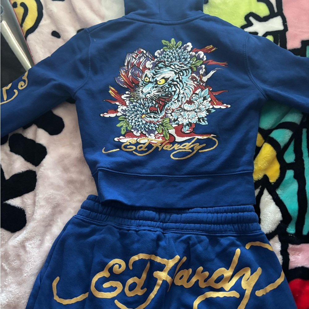 Ed Hardy Blue Sweatshirt with Dragon Design